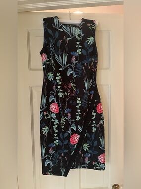 Tommy Hilfiger Black Midi Dress with Pink Floral Print